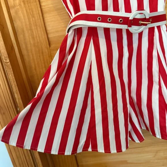 Prosperina NEW Red White Stripe Belted Flared Leg Romper size L - Picture 8 of 10